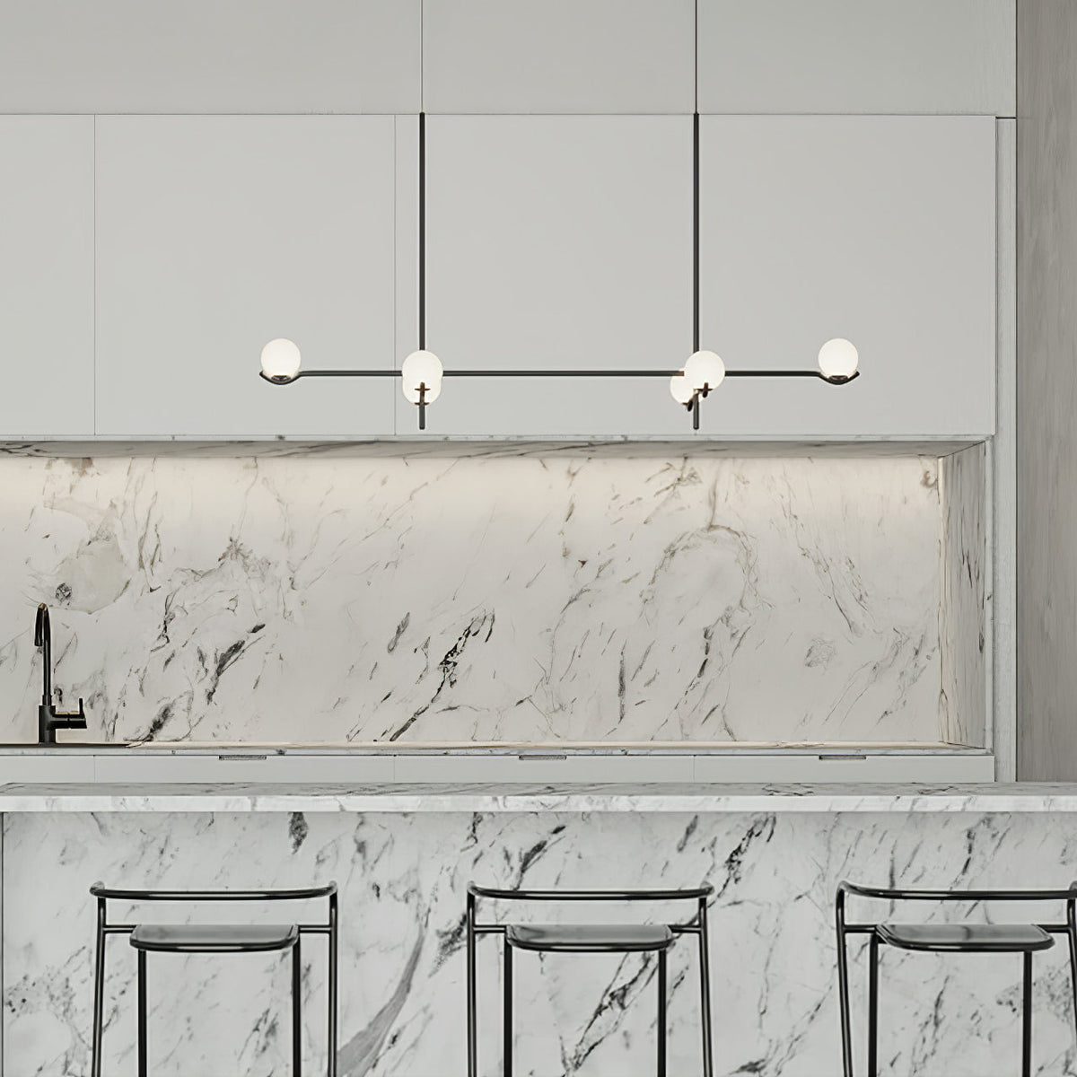 Elvian Kroonluchter Witte bollen messing Minimalistisch