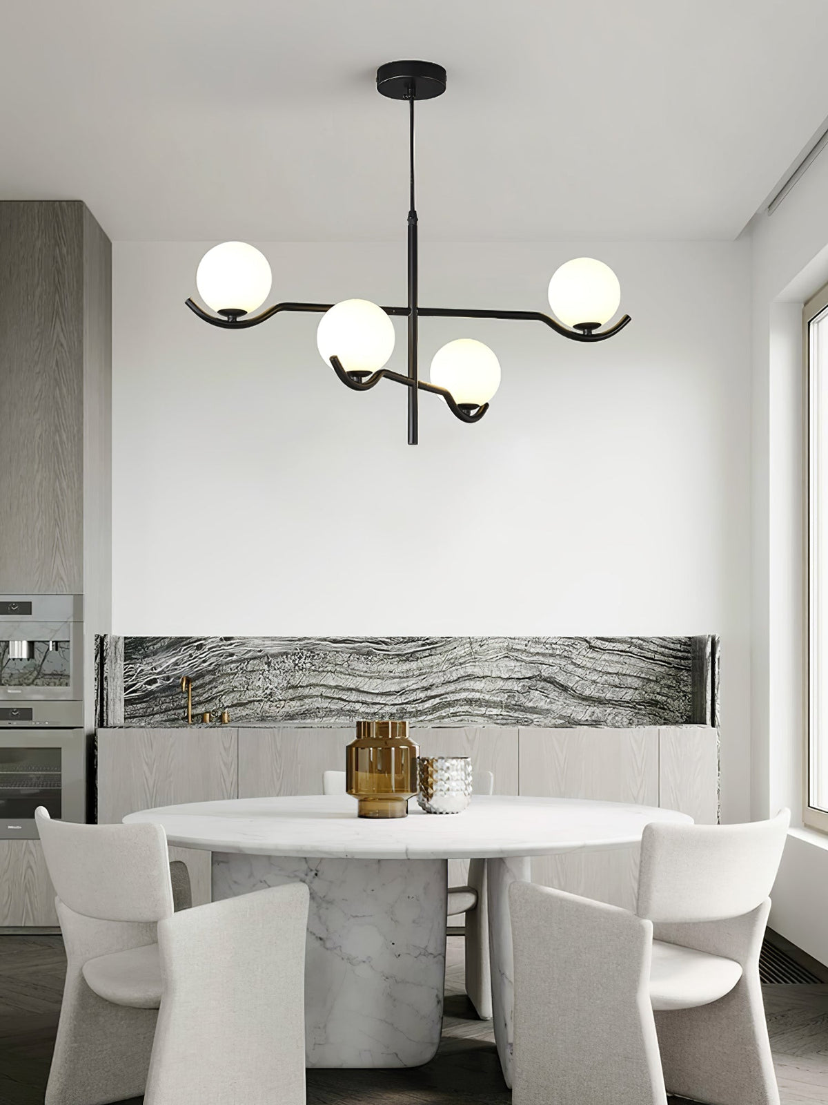 Elvian Kroonluchter Witte bollen messing Minimalistisch