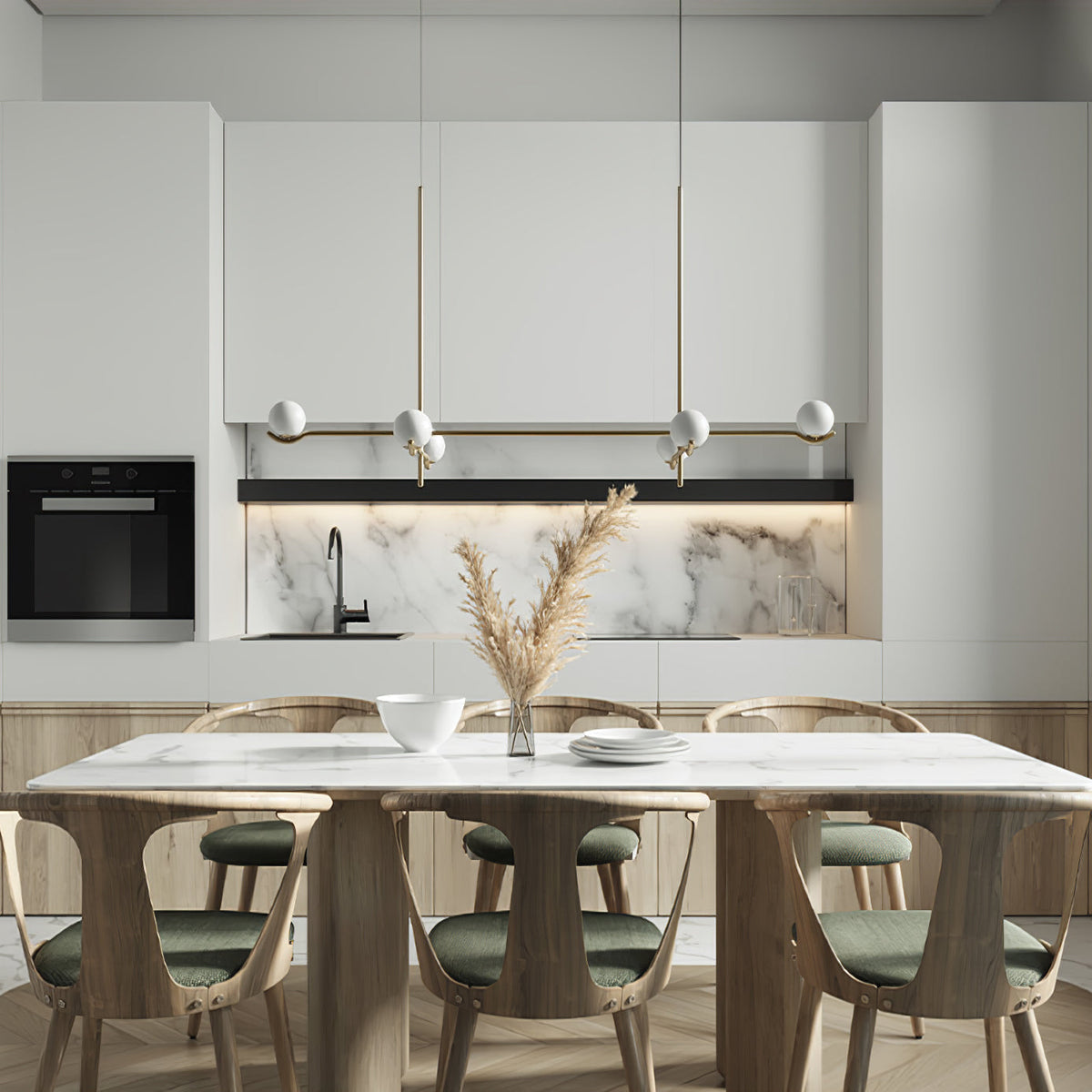 Elvian Kroonluchter Witte bollen messing Minimalistisch