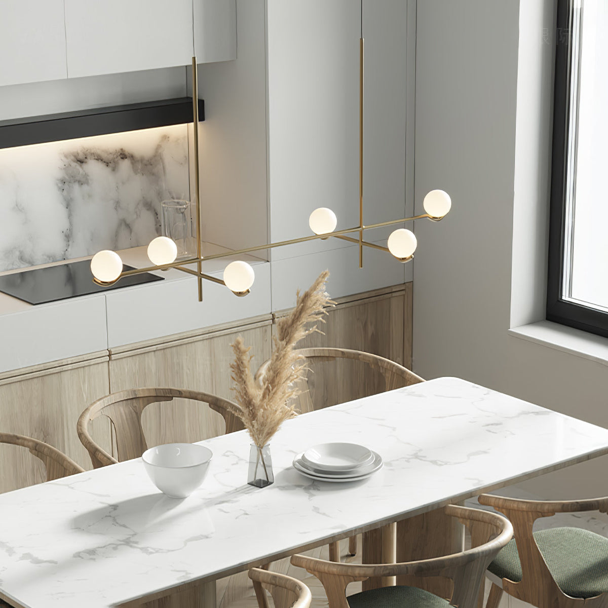 Elvian Kroonluchter Witte bollen messing Minimalistisch
