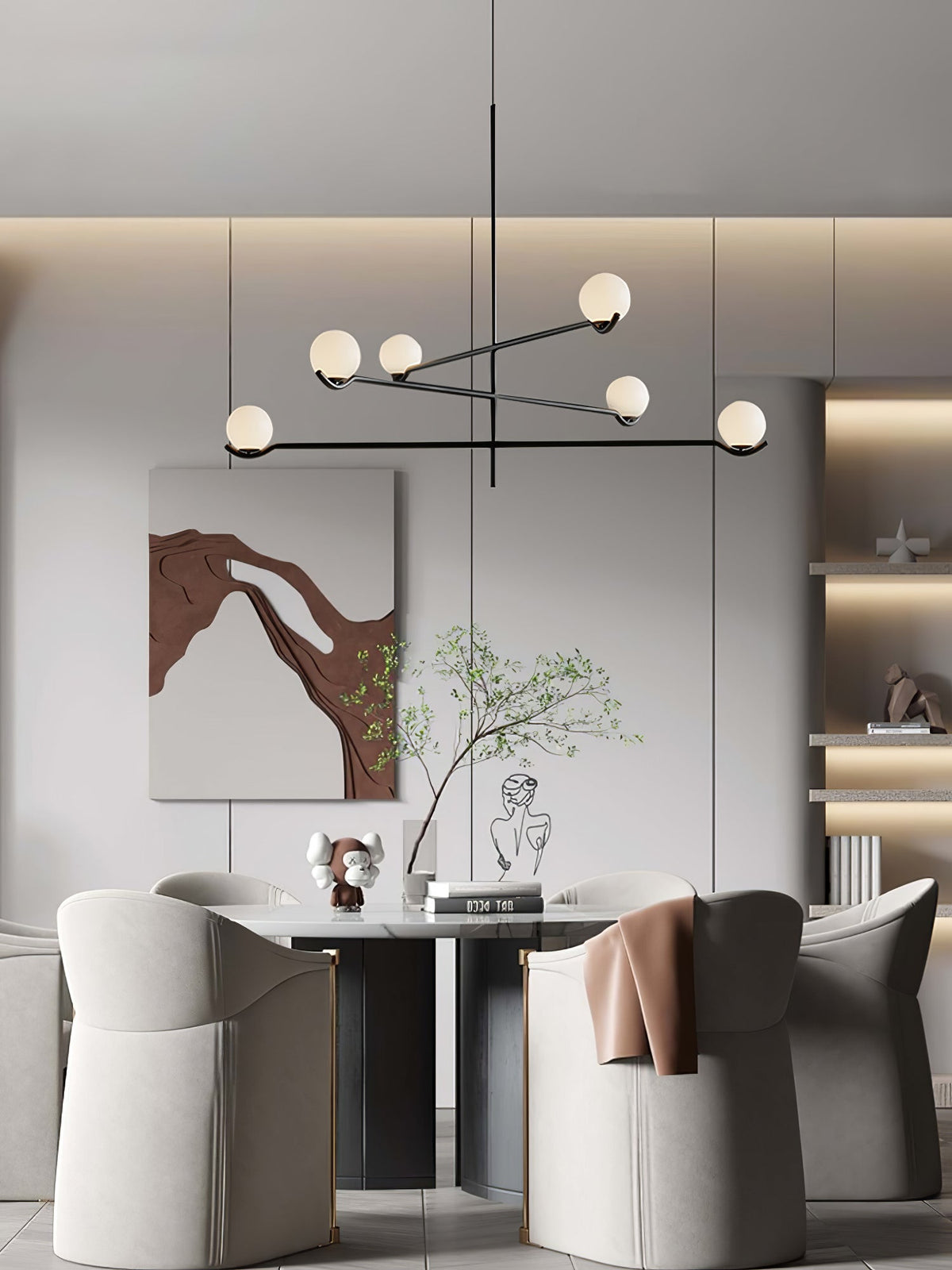 Elvian Kroonluchter Witte bollen messing Minimalistisch