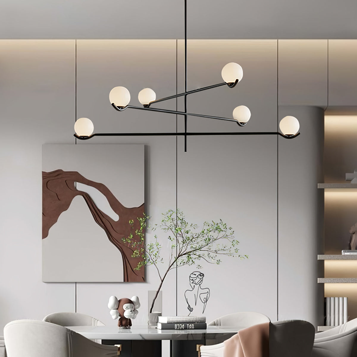 Elvian Kroonluchter Witte bollen messing Minimalistisch