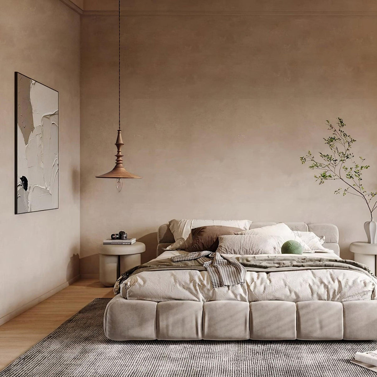 Tessira hanglamp van walnoothout met industriële stijl