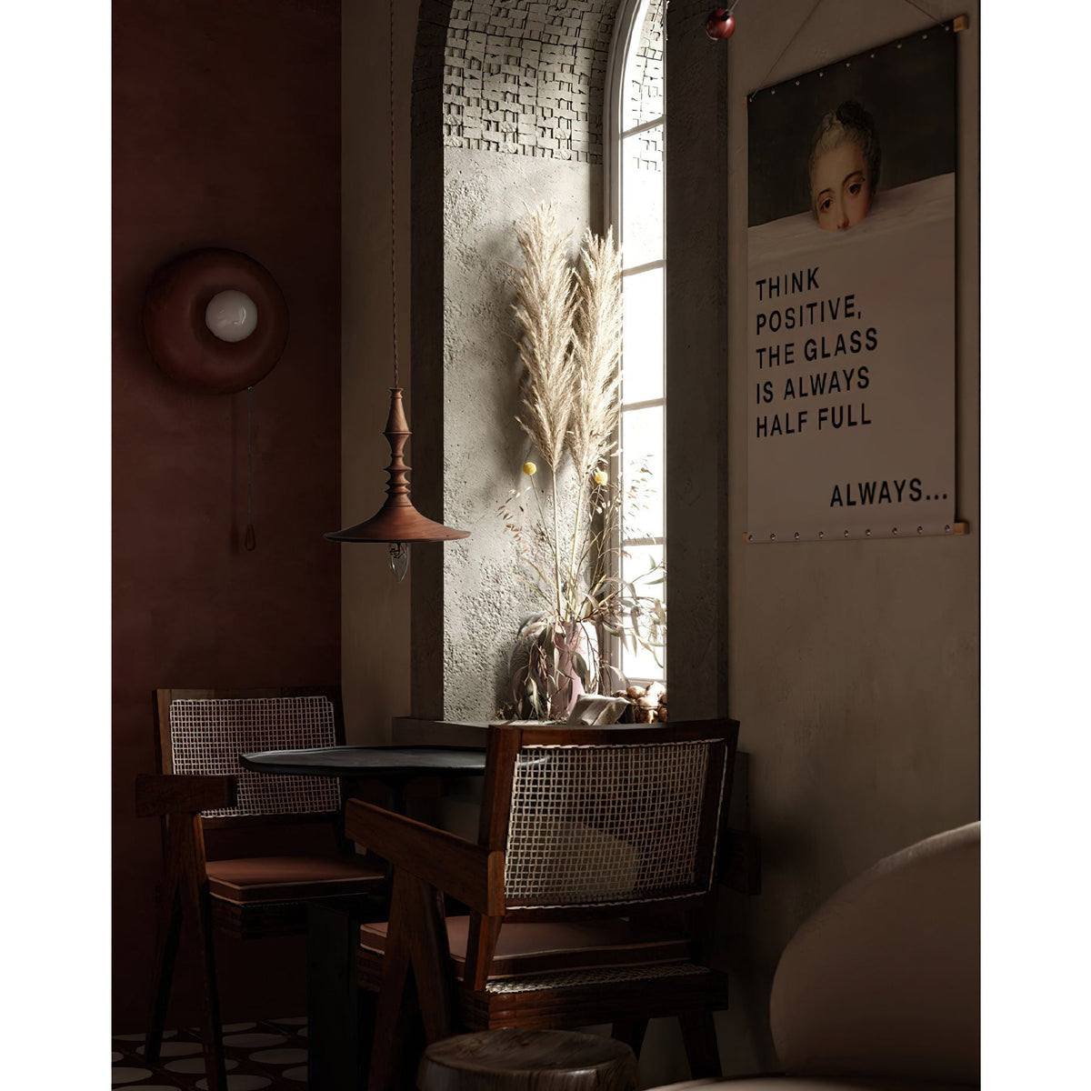 Teriinise hanglamp van walnoothout