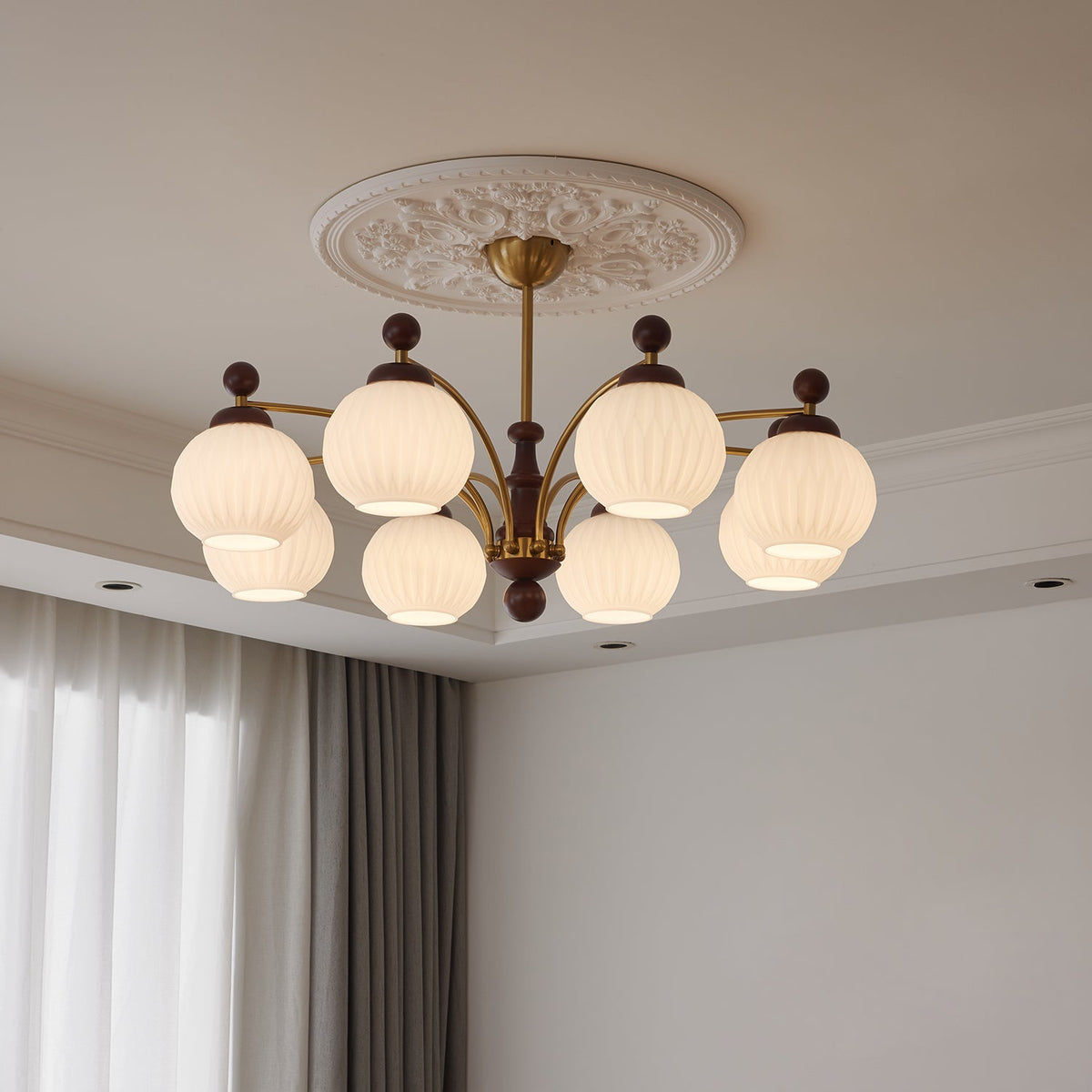Vedoror Traditionele Klassieke Orb Houten glas Kroonluchter