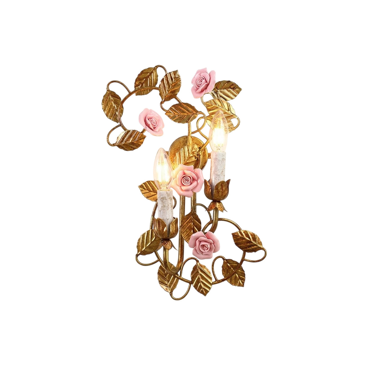 Blossom wandlamp met Vintage en Roze Ceramische Bloemen