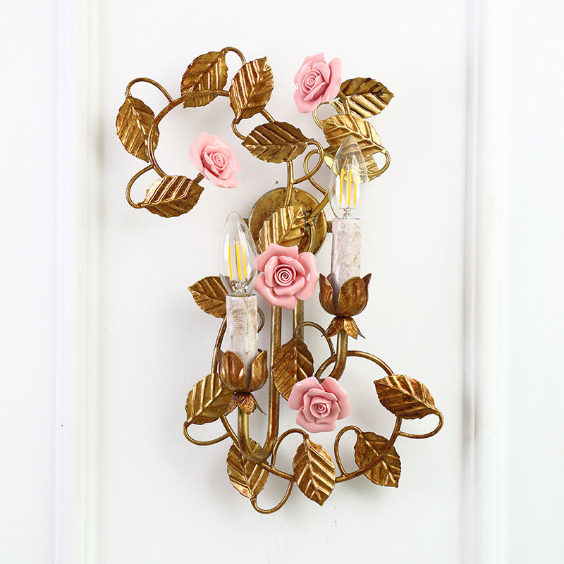Blossom wandlamp met Vintage en Roze Ceramische Bloemen
