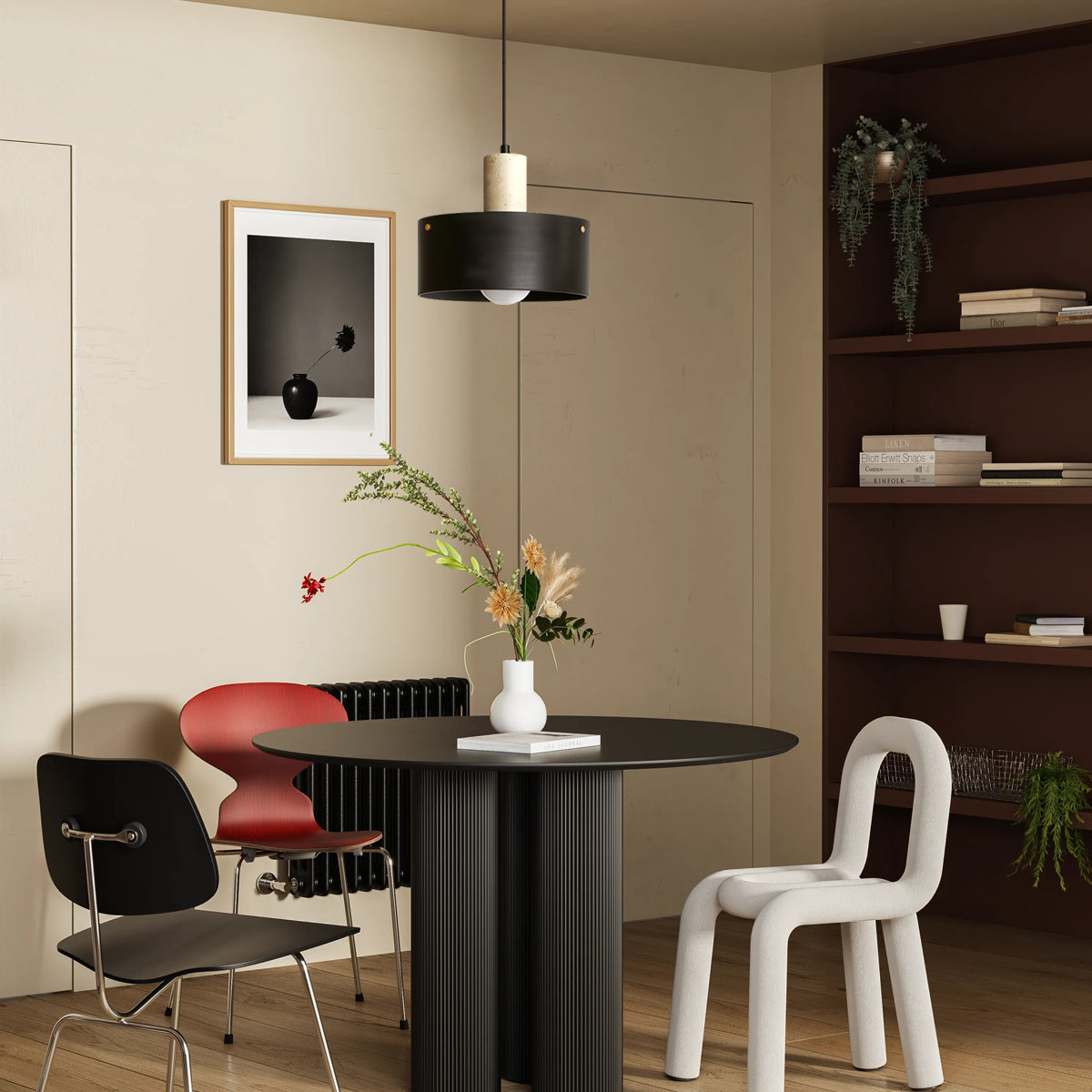 Orelorise hanglamp in walnootkleur en beige