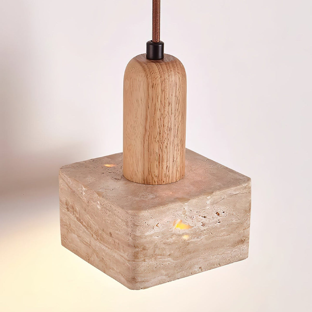 Lava vierkante hanglamp met travertin in walnootkleur