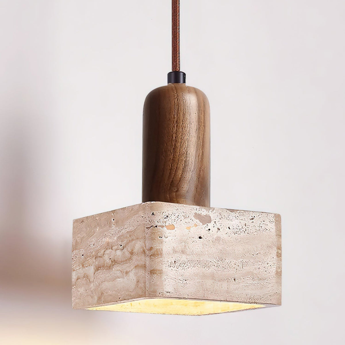 Lava vierkante hanglamp met travertin in walnootkleur