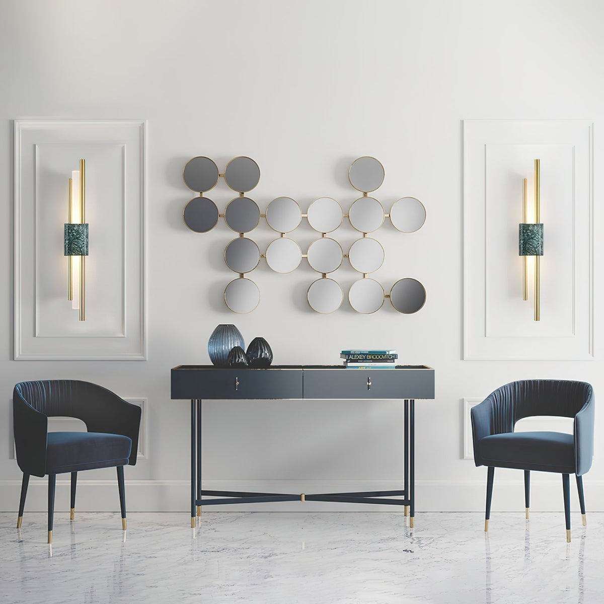 Evely Premium Noordse kunst wandlamp met marmer, met stekker