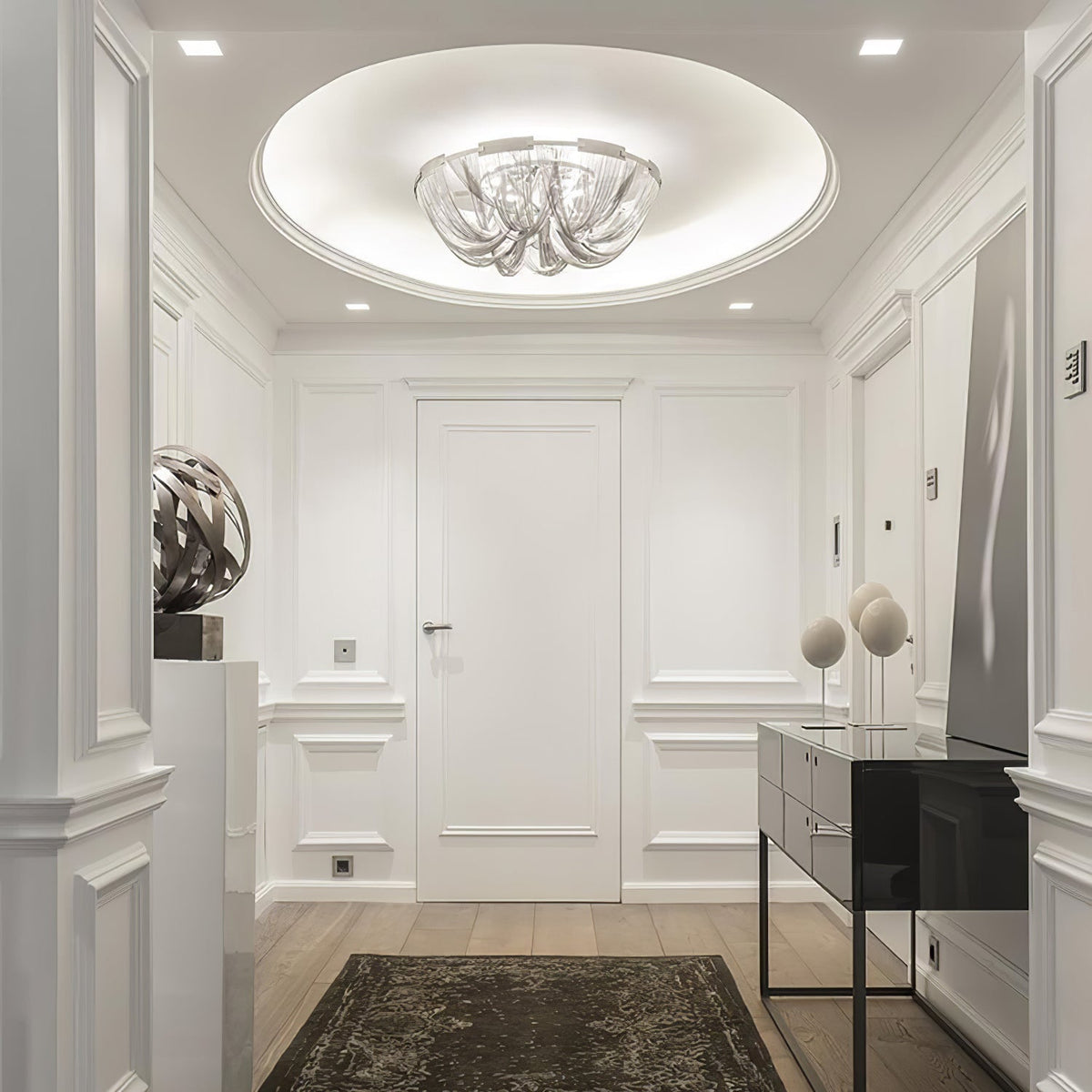 Talj plafondlamp met ketting van aluminium en tassel in nikkel
