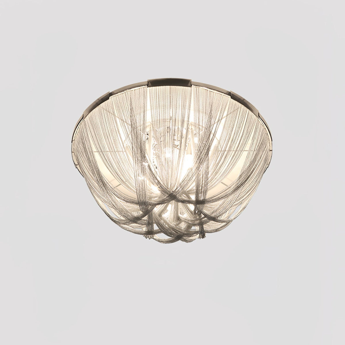 Talj plafondlamp met ketting van aluminium en tassel in nikkel