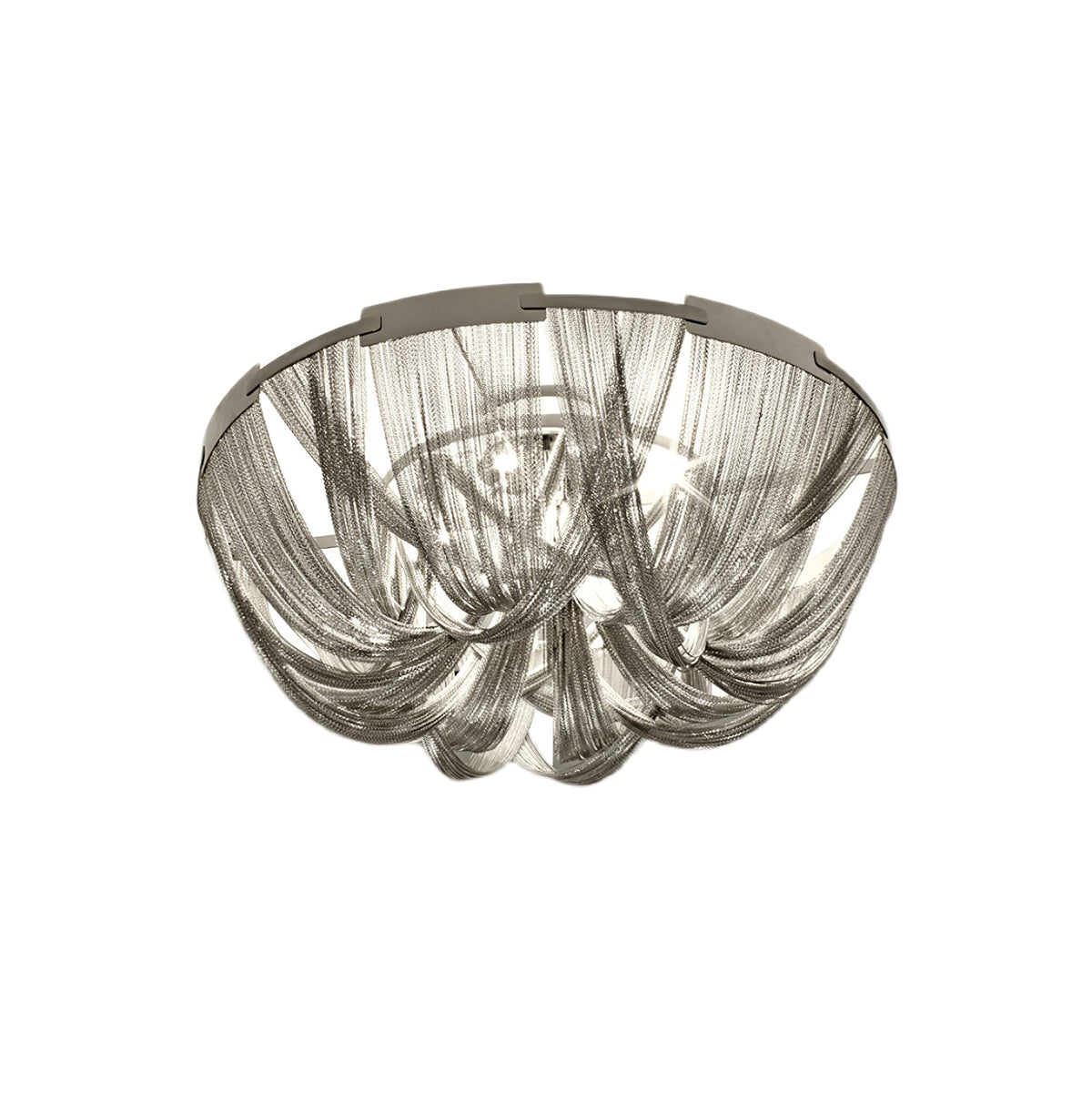 Talj plafondlamp met ketting van aluminium en tassel in nikkel