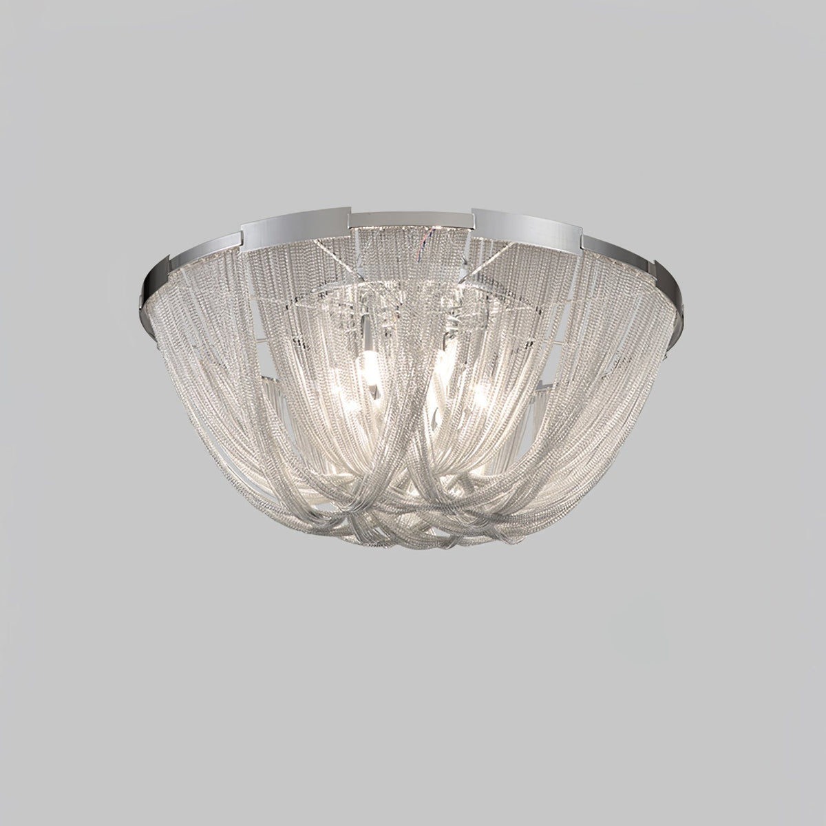 Talj plafondlamp met ketting van aluminium en tassel in nikkel