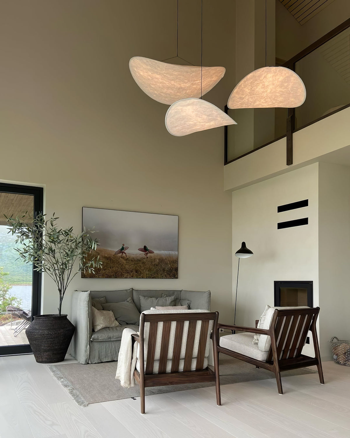 Larenol hanglamp van glas van papier en glasvezel