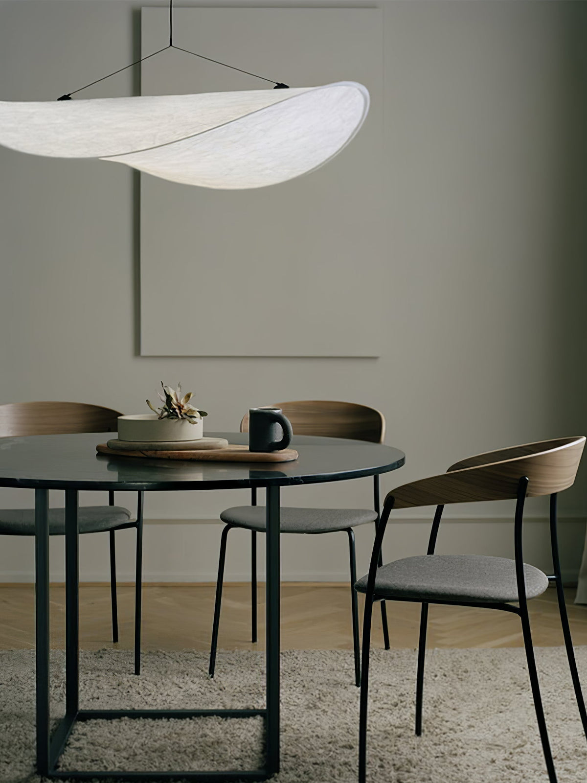 Larenol hanglamp van glas van papier en glasvezel