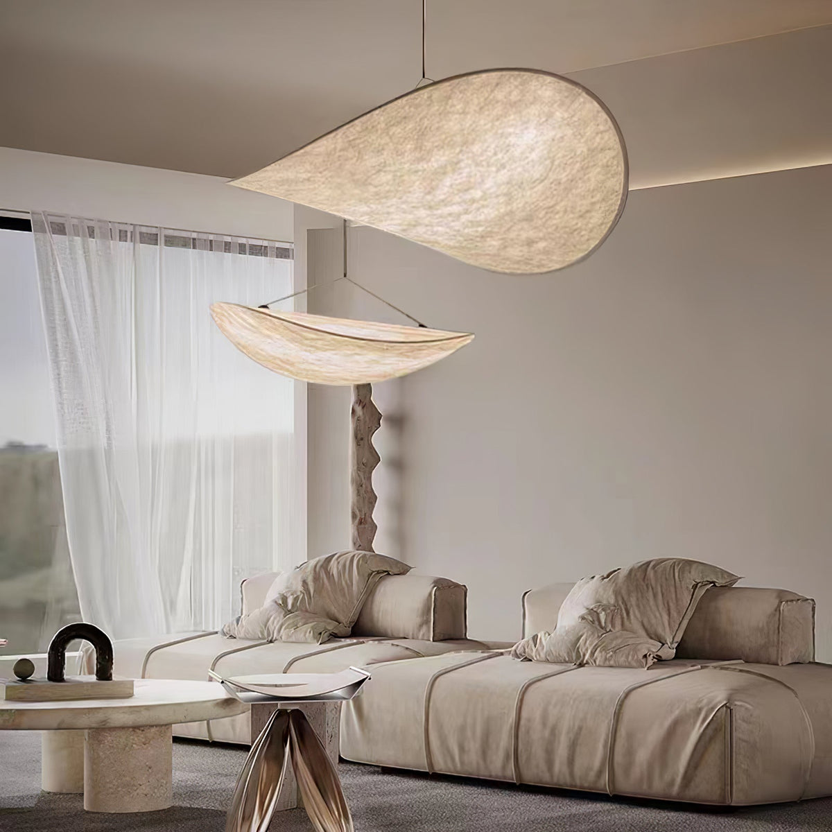 Larenol hanglamp van glas van papier en glasvezel