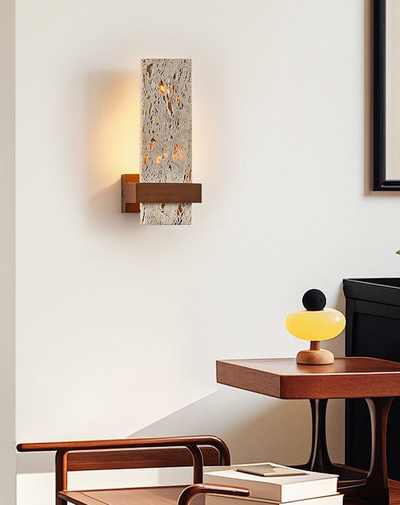 Brann Terra Geel travertin wandlamp met Walnoot