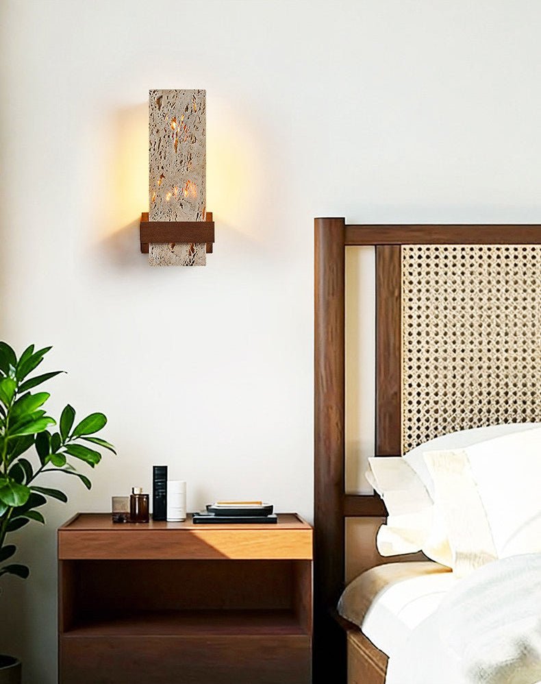 Brann Terra Geel travertin wandlamp met Walnoot