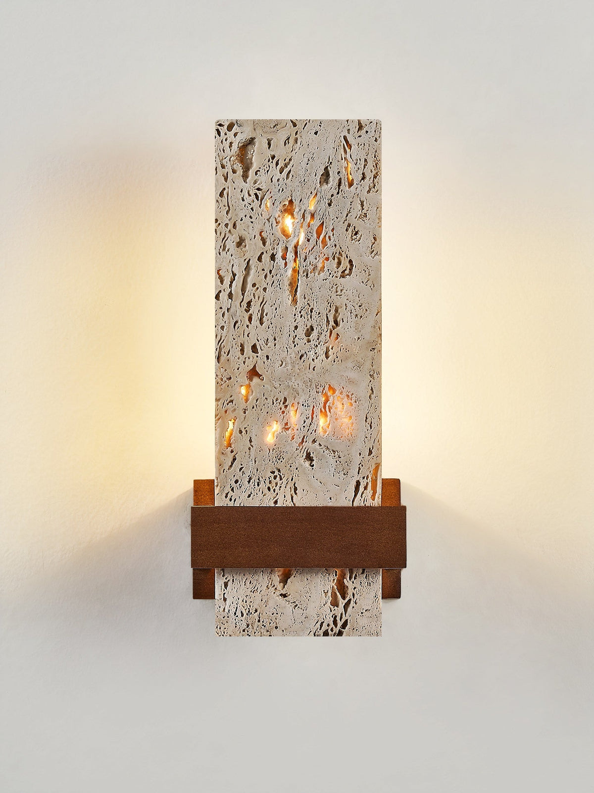 Brann Terra Geel travertin wandlamp met Walnoot