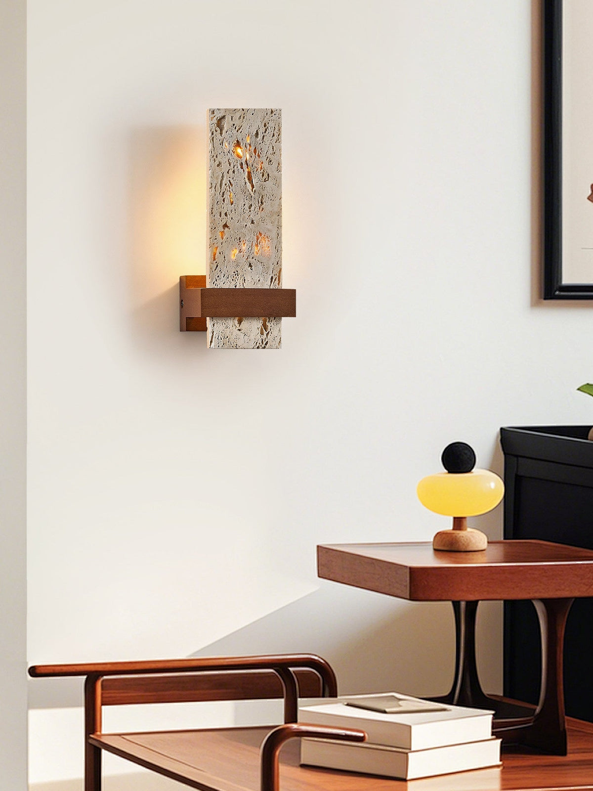Brann Terra Geel travertin wandlamp met Walnoot