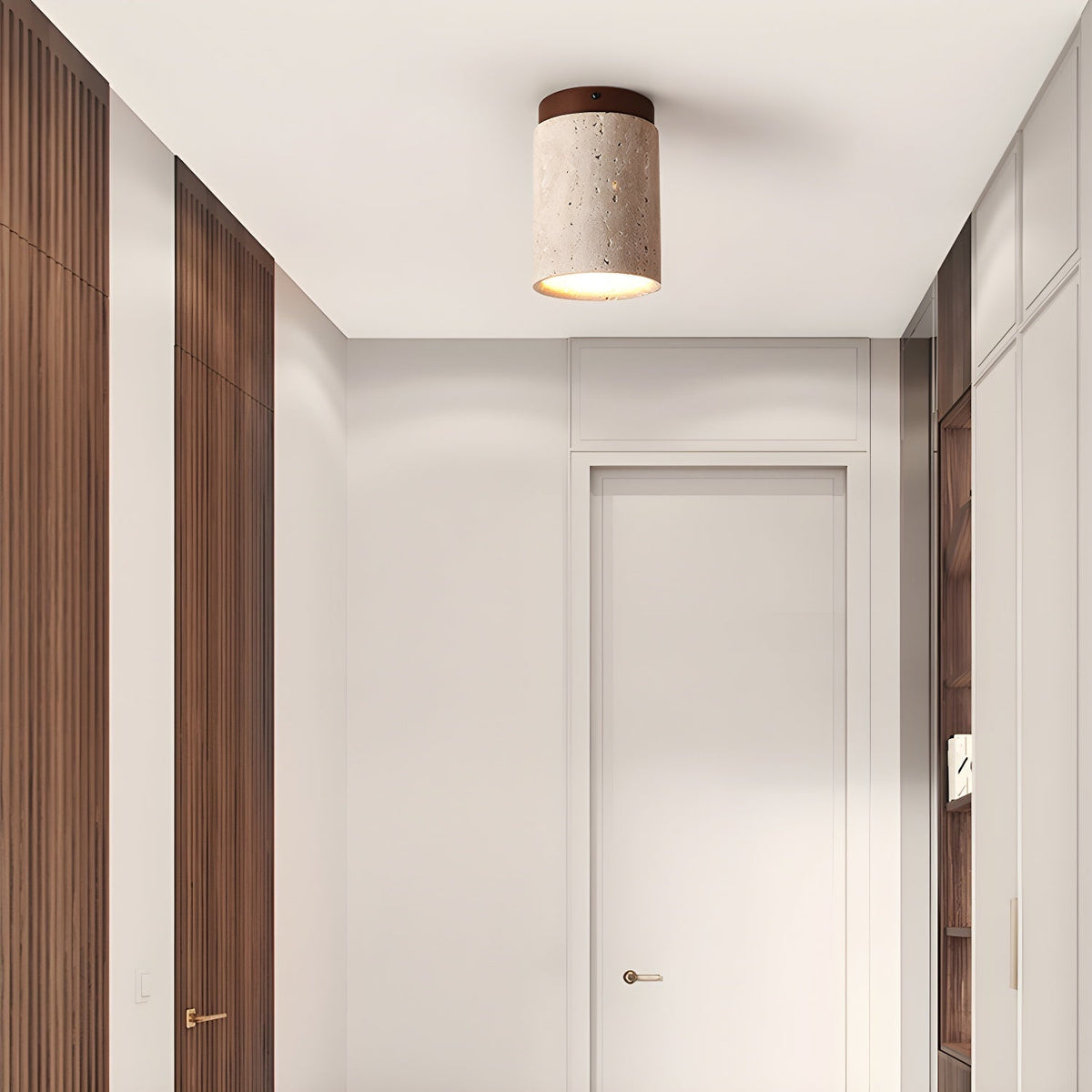 Valelelle plafondlamp met cilindrische kap van travertin