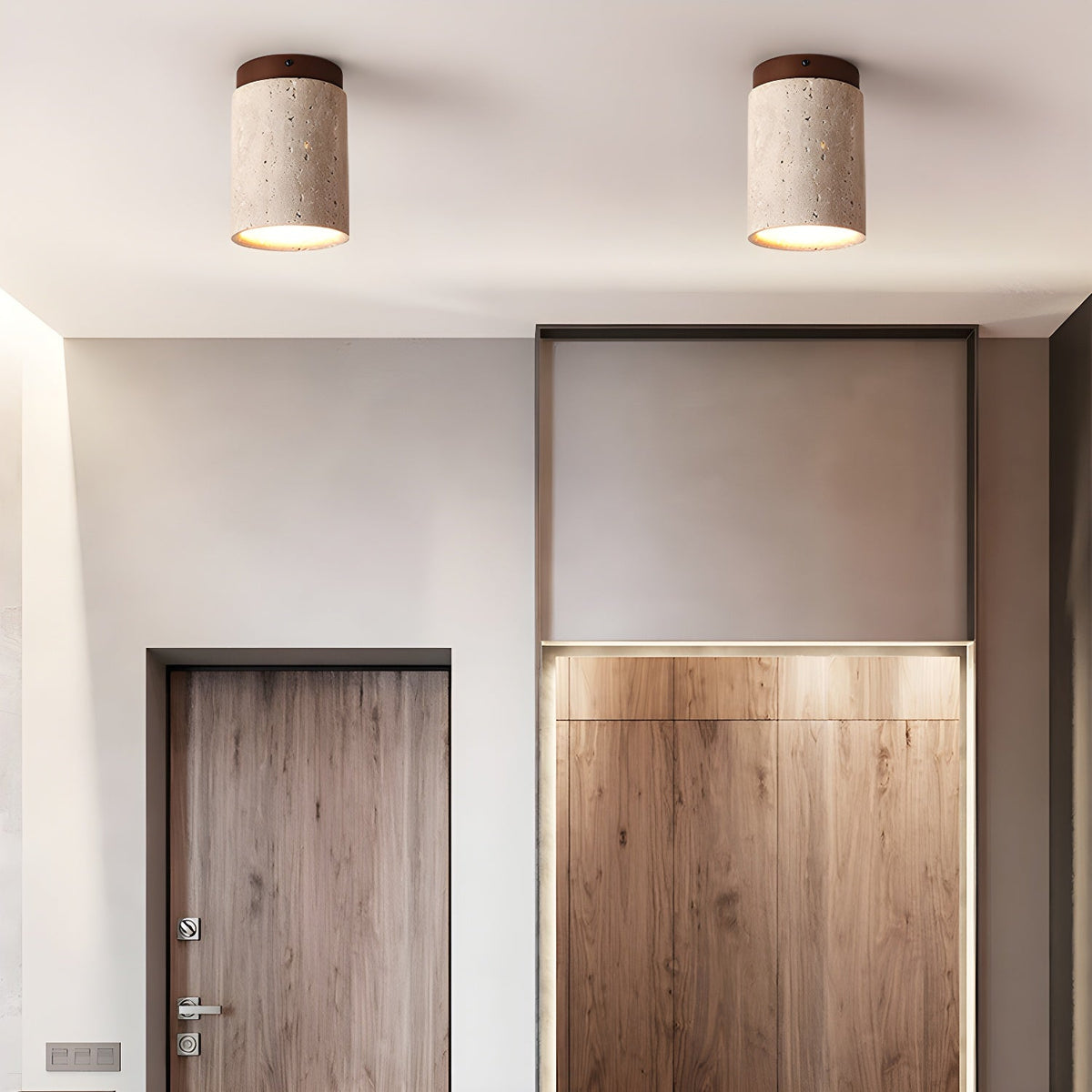 Valelelle plafondlamp met cilindrische kap van travertin