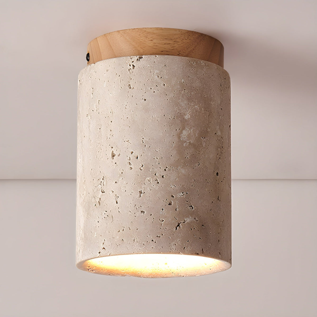 Valelelle plafondlamp met cilindrische kap van travertin