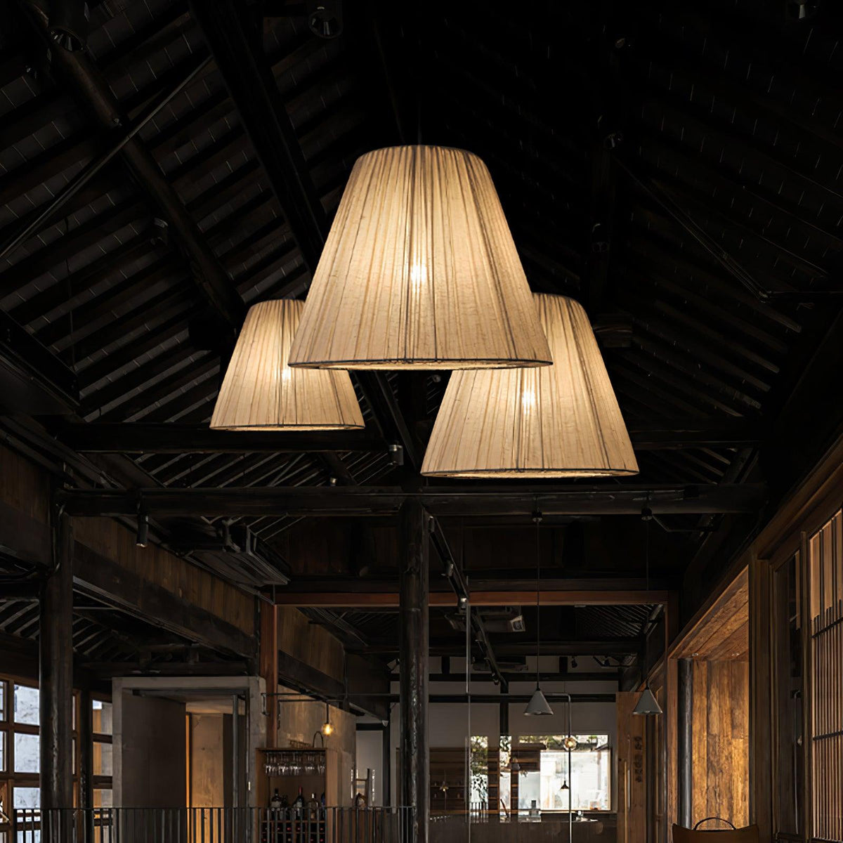 Docan hanglamp met stoffen kap in retro-stijl