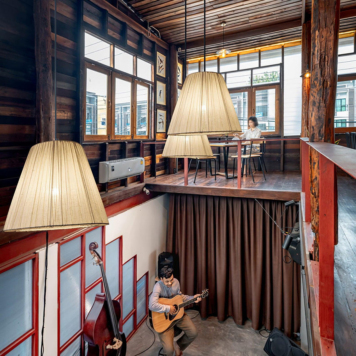 Docan hanglamp met stoffen kap in retro-stijl