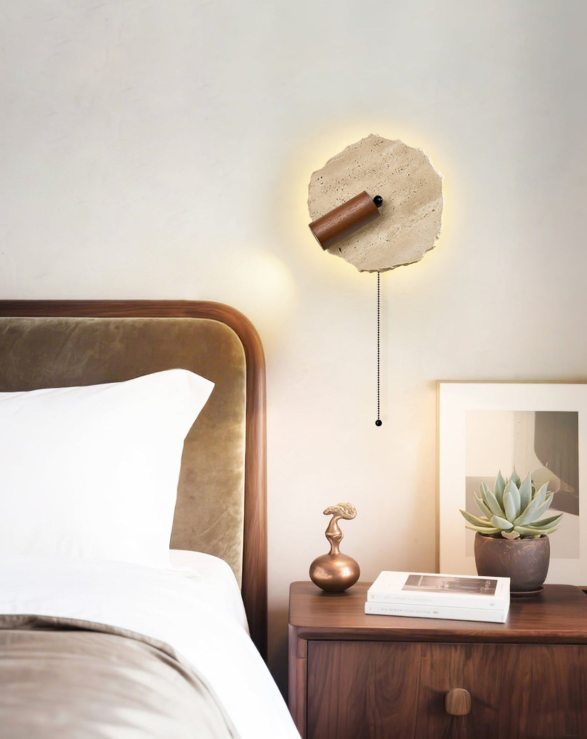 Valeriella wandlamp in Geel travertin