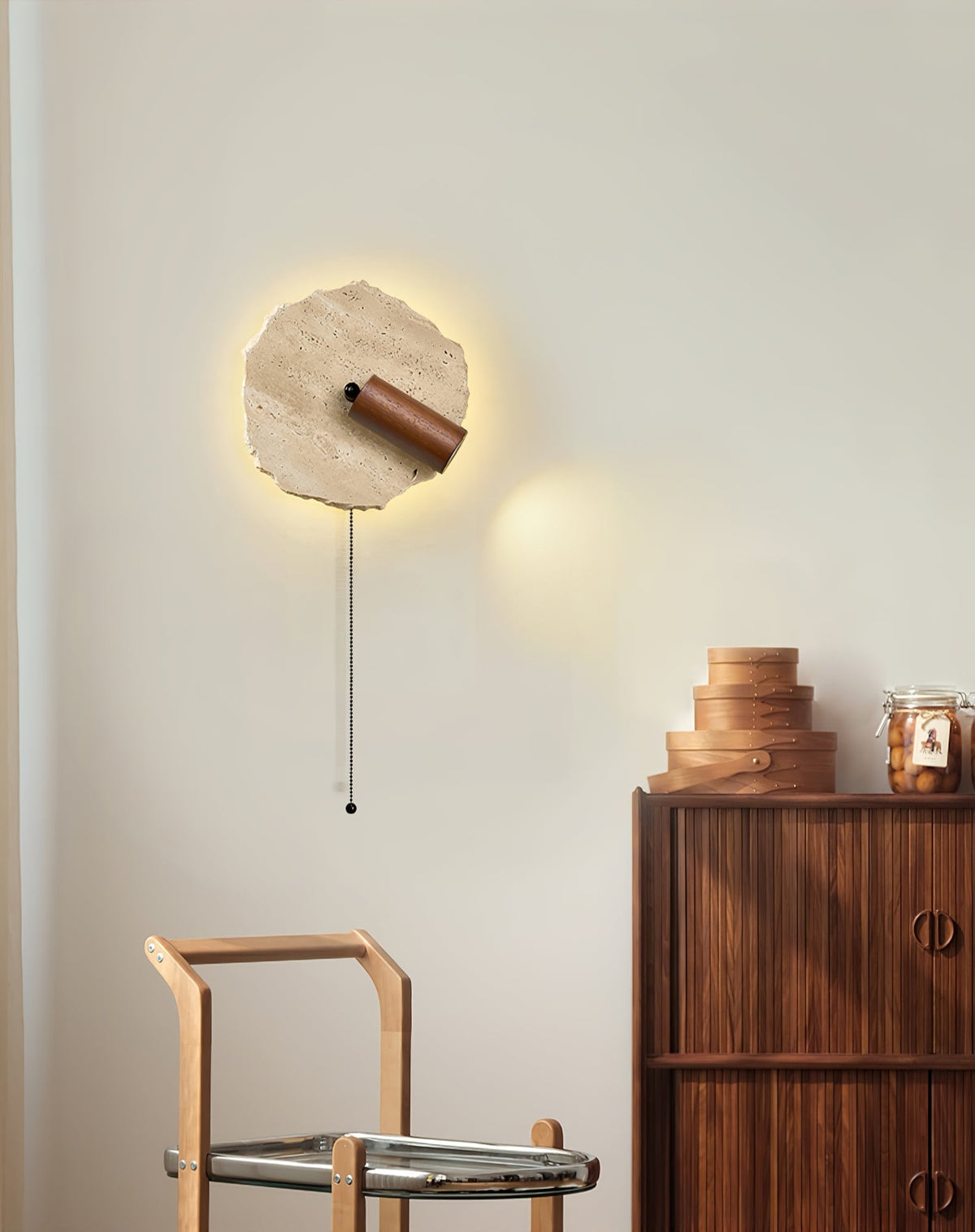 Valeriella wandlamp in Geel travertin