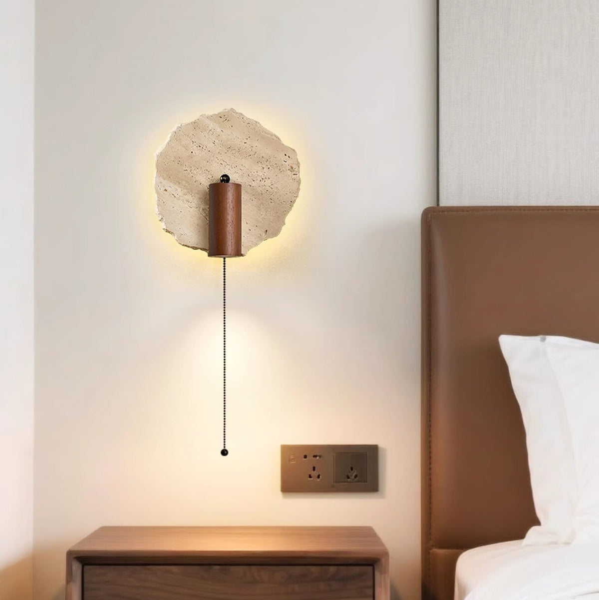Valeriella wandlamp in Geel travertin