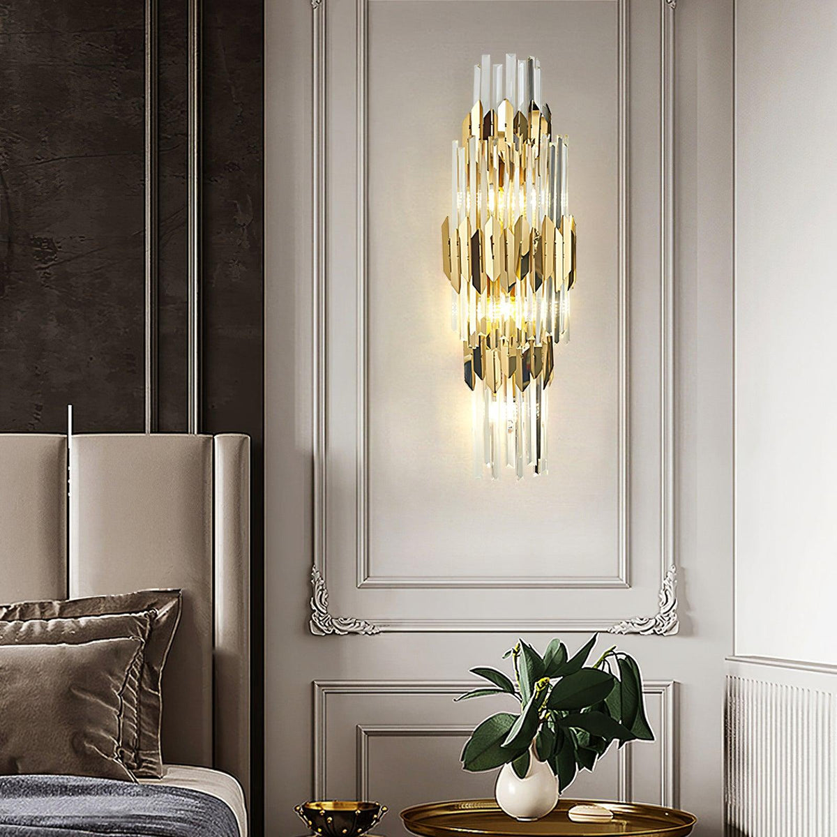 Elyoaria wandlamp met drie lagen kristal in Nordic-art stijl