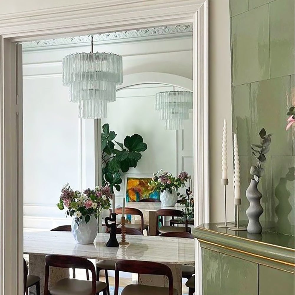 Lioroiel kroonluchter met gelaagde Murano-glasbuizen en waterval-effect in luxe uitvoering