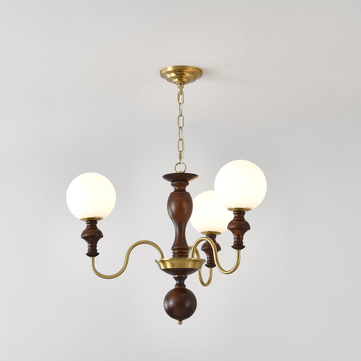 Indris Kroonluchter Hout & messing Tijdloze Bol
