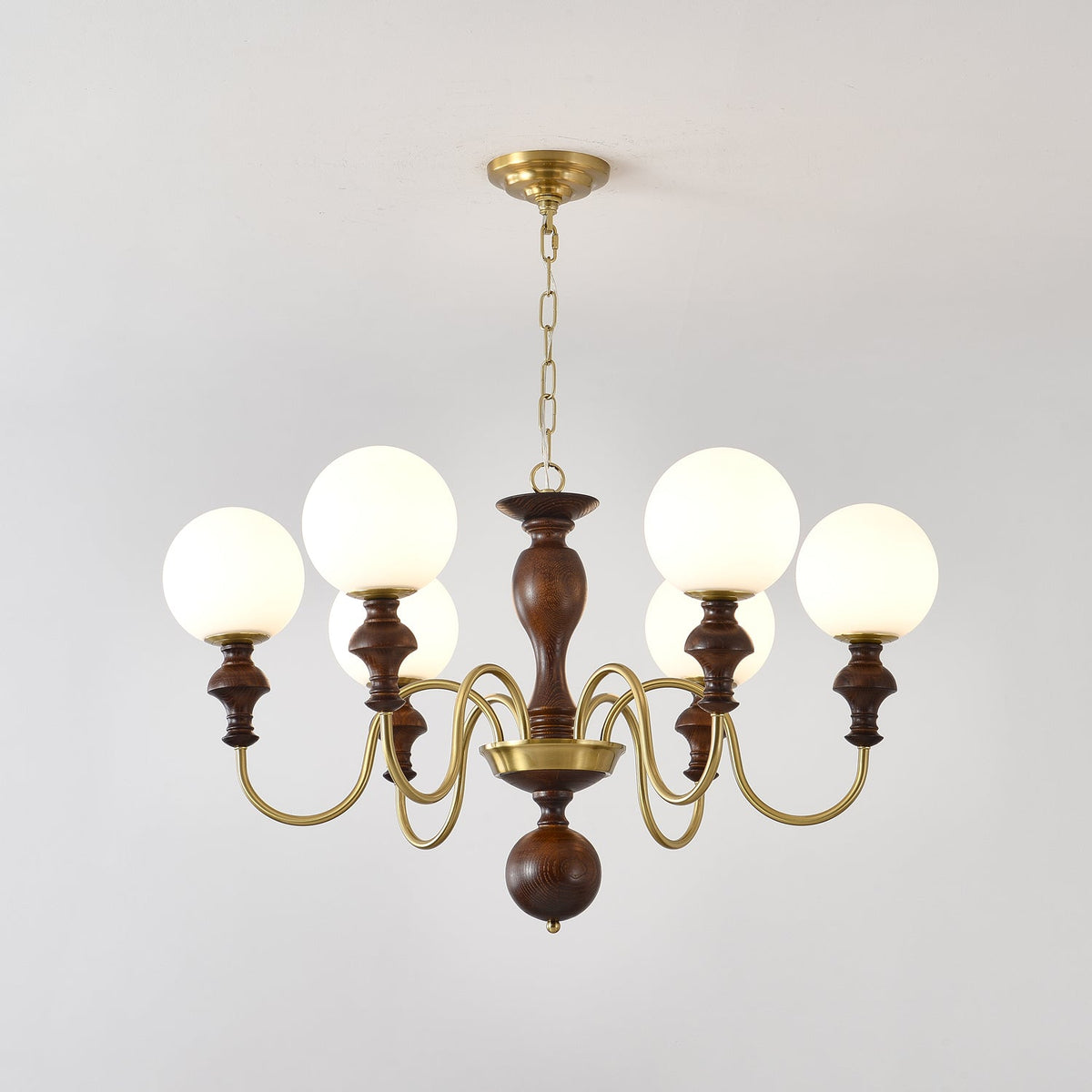 Indris Kroonluchter Hout & messing Tijdloze Bol