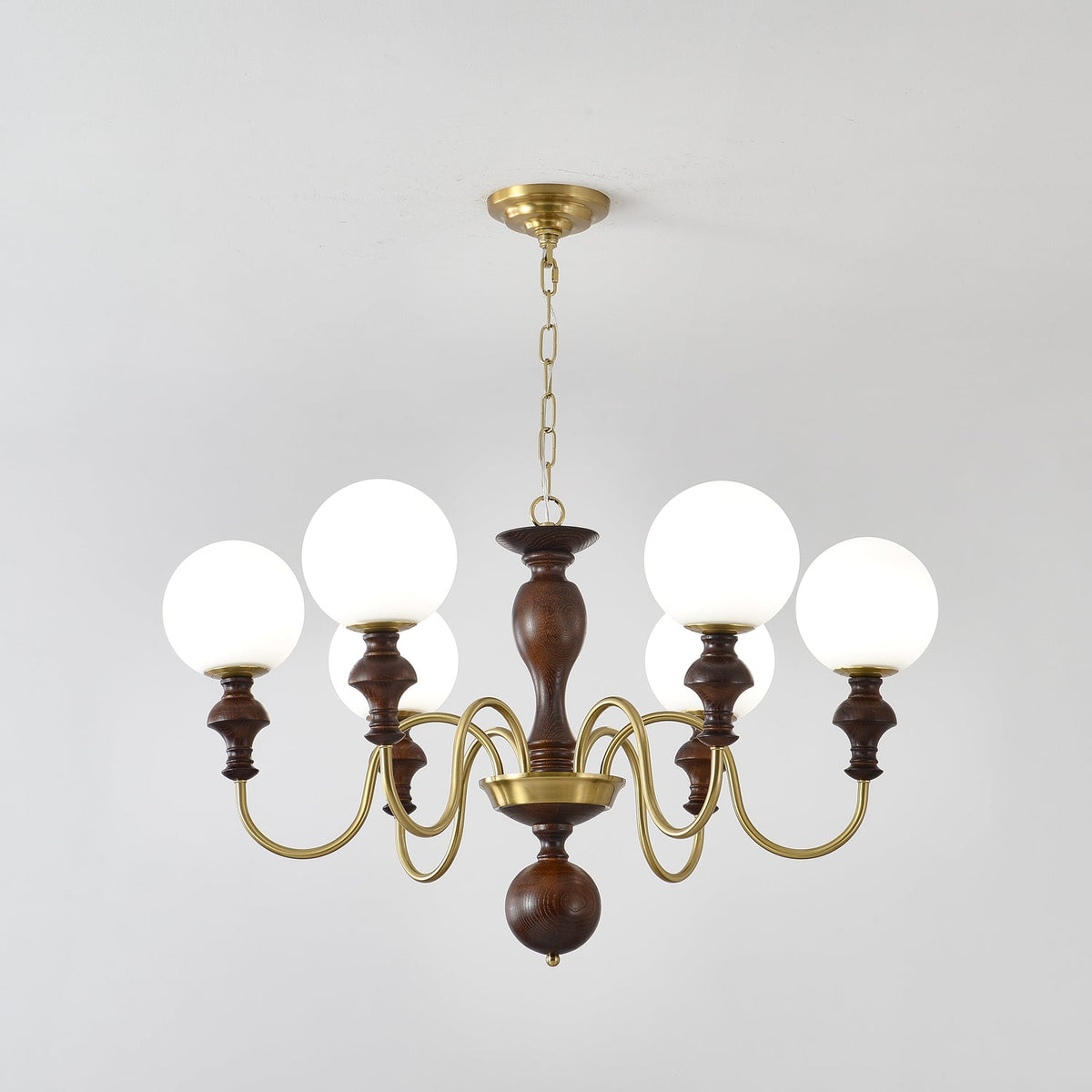 Indris Kroonluchter Hout & messing Tijdloze Bol