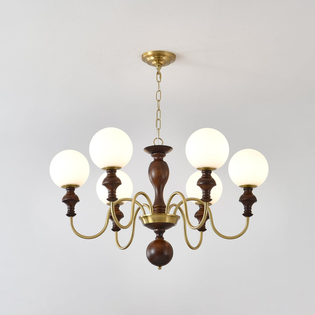 Indris Kroonluchter Hout & messing Tijdloze Bol