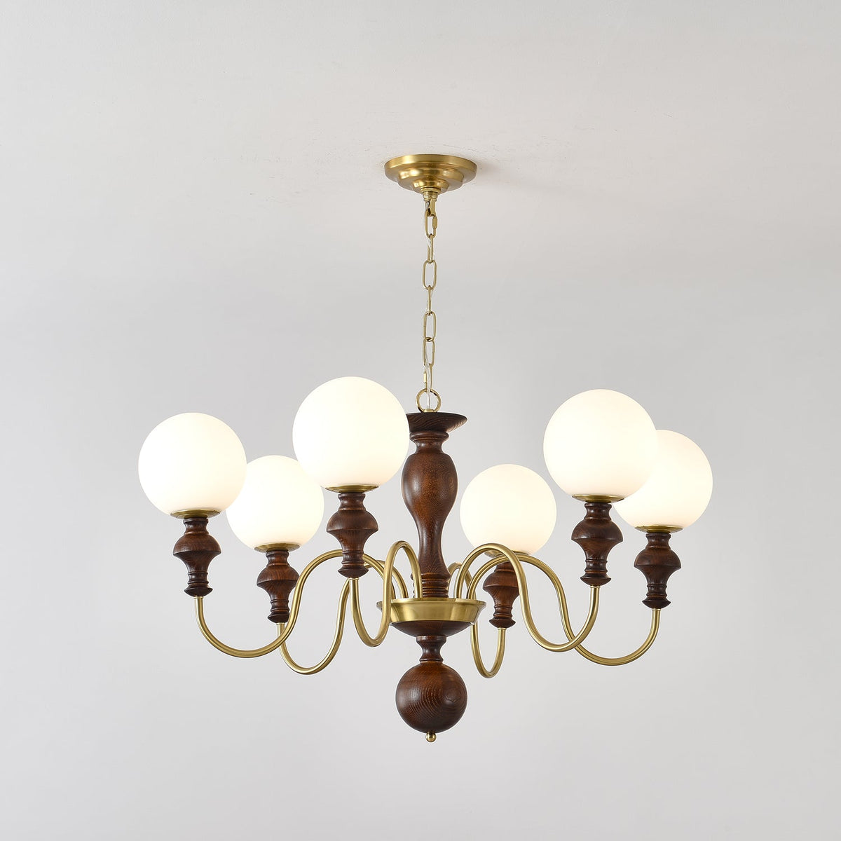 Indris Kroonluchter Hout & messing Tijdloze Bol