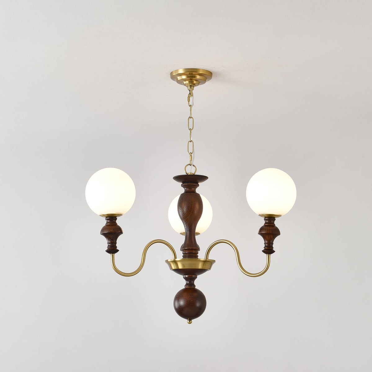 Indris Kroonluchter Hout & messing Tijdloze Bol