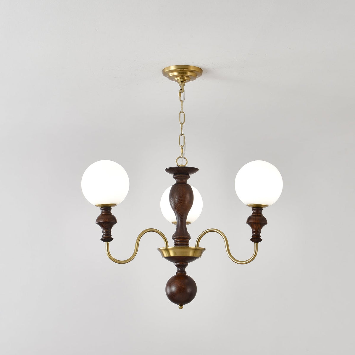 Indris Kroonluchter Hout & messing Tijdloze Bol