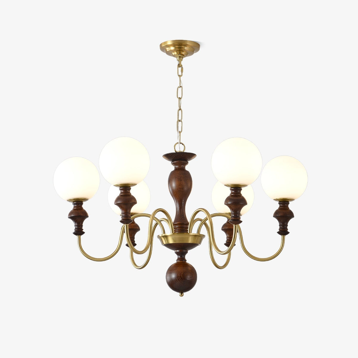 Indris Kroonluchter Hout & messing Tijdloze Bol