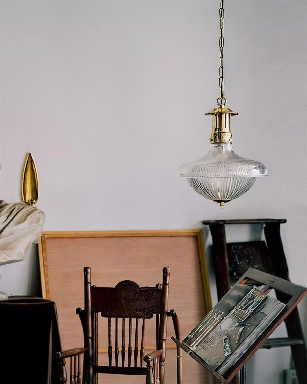 Norvela hanglamp helder geribbelde glas messing vintage