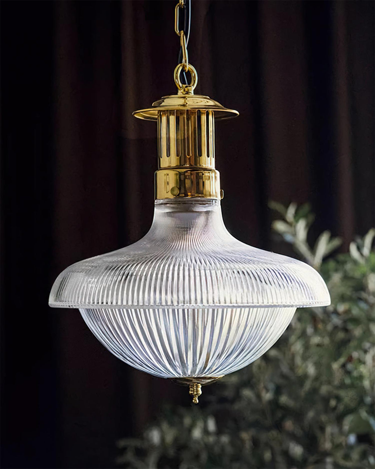 Norvela hanglamp helder geribbelde glas messing vintage