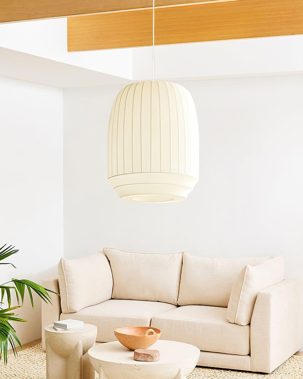 Taro hanglamp zijde kap witte stof verticale lijnen zachte moderne minimalistisch