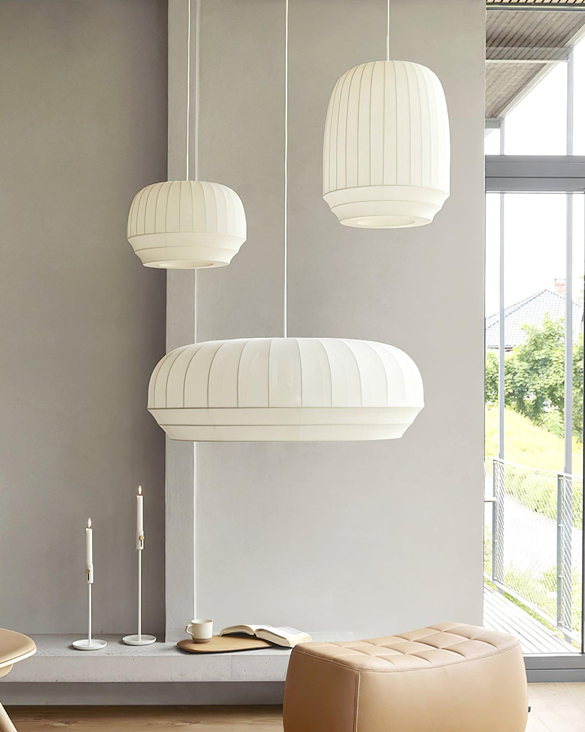 Taro hanglamp zijde kap witte stof verticale lijnen zachte moderne minimalistisch