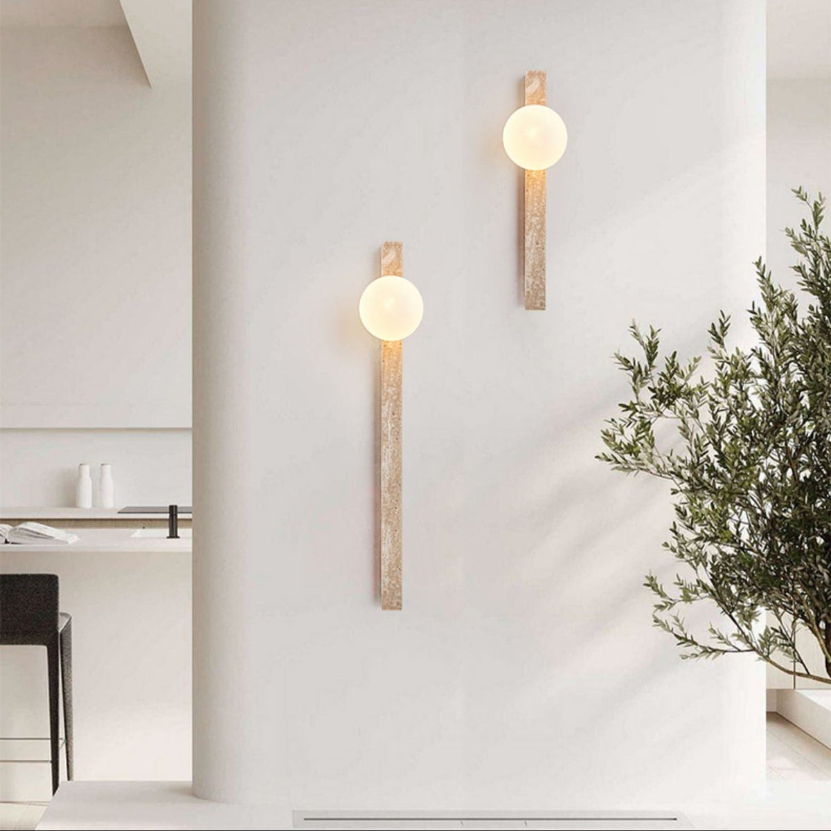 Elian wandlamp met geel travertinplaat