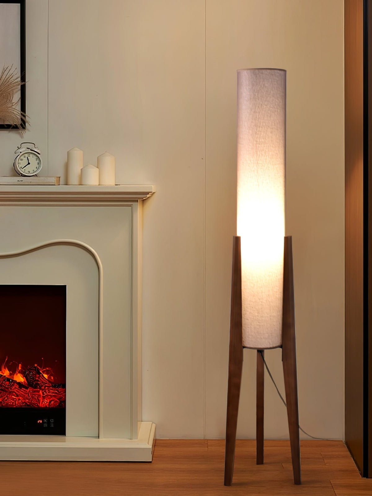 Triluxe moderne vloerlamp met hout en stof